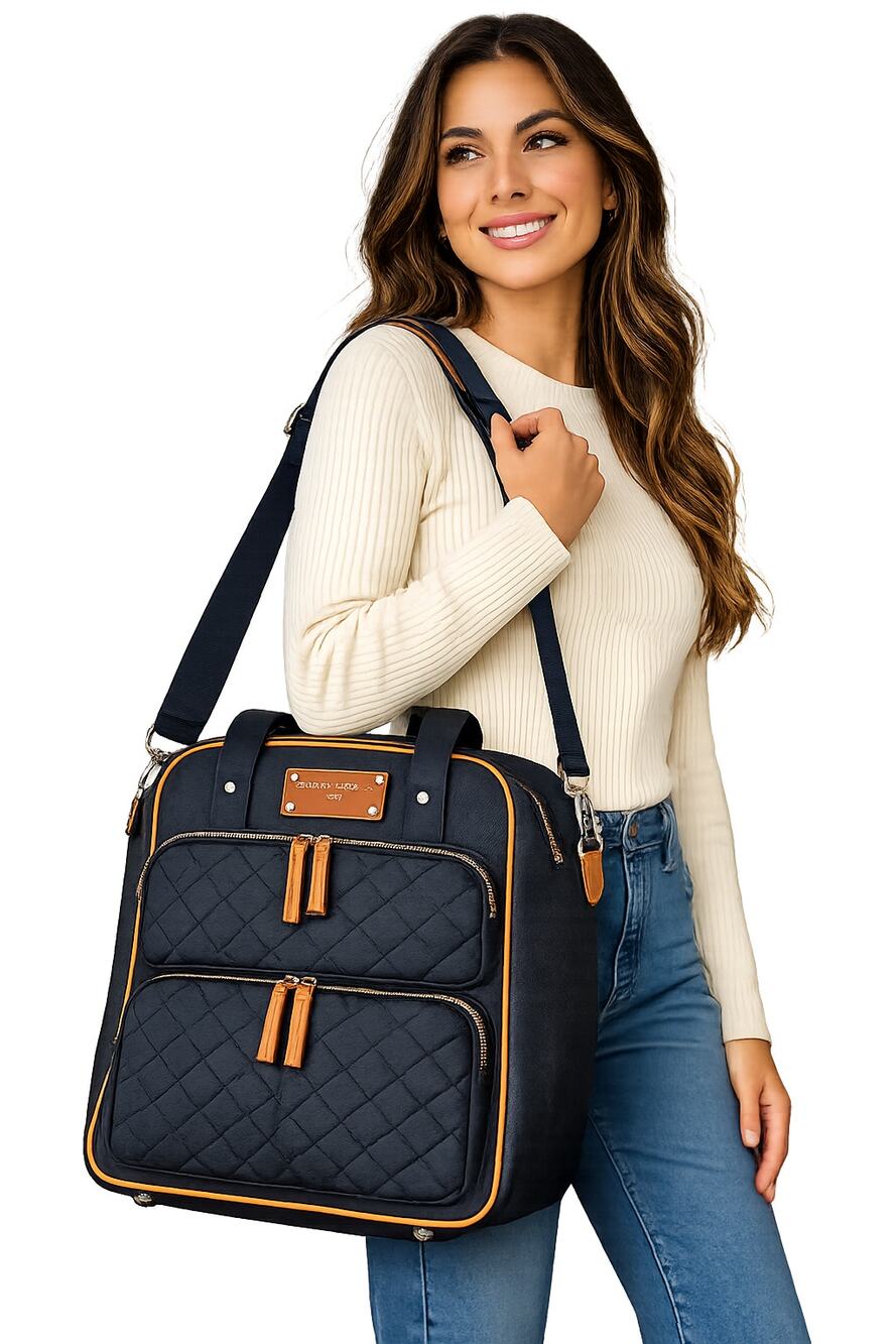 Adrienne Vittadini Sport Denim Laptop Tote Bag Travel Carryall Blue